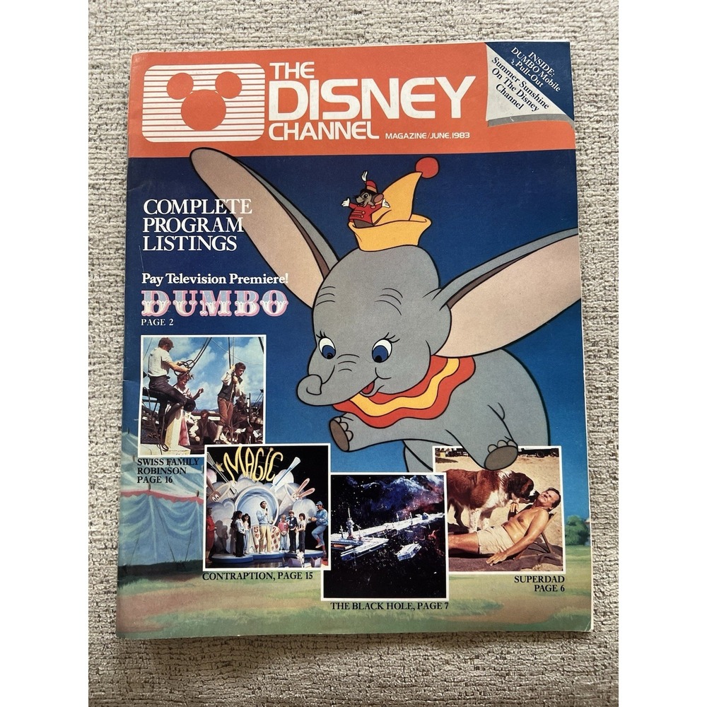 Vintage The Disney Channel Magazine Promo Dumbo Pull-out Poster June 1983